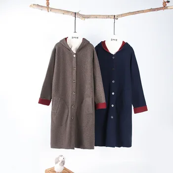 Naizaiga 100 кашемировый двухцветный реверсивный носимый женский длинный кардиган с капюшоном, женский длинный свитер, DXYR136