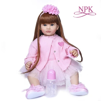 NPK 60 СМ Подарок для девочки Boneca Reborn для малышей, кукла для девочек, Тело из мягкой силиконовой ткани, Реалистичная кукла Bebe Reborn ,