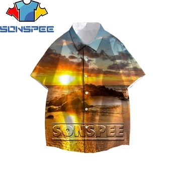 SONSPEE Beautiful Sunset Beach Мужская и женская рубашка с 3D принтом, летний оригинальный повседневный гавайский пляжный топ без пуговиц