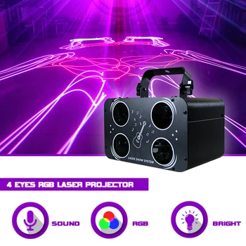 Sunart 4 Eyes RGB Сценическое освещение с лазерным эффектом для DJ дискотеки, свадебных мероприятий, проектора с управлением DMX, звуковых и музыкальных режимов, лампы