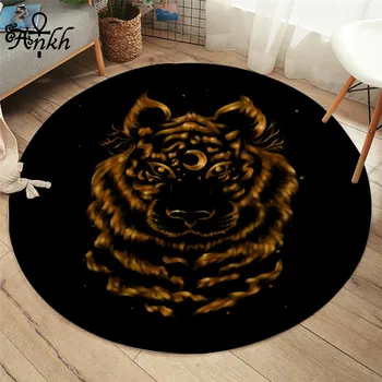 Tiger от Taemin Ankh Ковры для спальни Роскошный круглый коврик для гостиной Черный Золотой коврик для пола Animal Moon Tapis 120 см