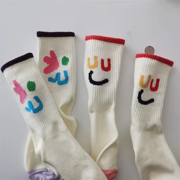 Unikiwi, женские носки унисекс, новинка, мультяшный смайлик, носки для скейтборда.Хлопчатобумажные Носки в стиле хип-хоп для девочек Harajuku, Sox, Пара носков на щиколотке, Meias