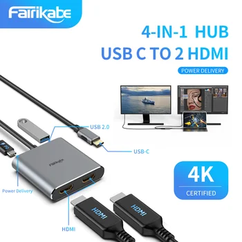 USB C к двойному HDMI-концентратору 4 в 1 4K Usb-адаптер Usb C к Hdmi Видео Конвертер USB C 2 HDMI USB-концентратор Mac iPad, Совместимый с концентратором Type C