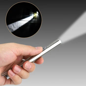 USB Перезаряжаемый Медицинский Удобный Фонарик-Ручка Mini Nursing Flashlight LED Torch Лампа С Зажимом Из Нержавеющей Стали Карманный Светодиодный Фонарик