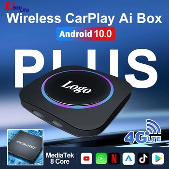 Ushilife 2022 Smart Wireless Android Auto & CarPlay Ai Box TV Box 4G LTE SIM Поддержка GPS HDMI Youtube Netfix для Hyundai Skoda