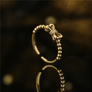 V & YIDOU Модное минималистичное открывающее кольцо с бантом для женщин, медное покрытие, 18 кг Золотое кольцо с цирконием R843
