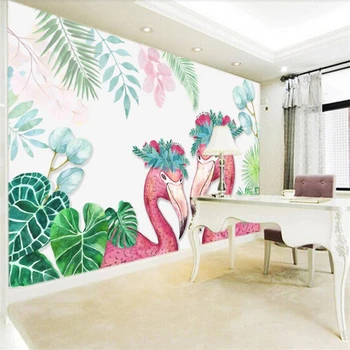 wellyu Nordic ручная роспись flamingo garden свежий телевизор диван стена на заказ большие настенные обои papel de parede para quarto