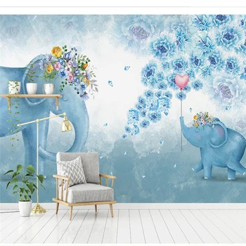wellyu Изготовленная на заказ большая фреска 3d Nordic ручная роспись цветок-слон детская спальня гостиная ТВ фон 3D обои