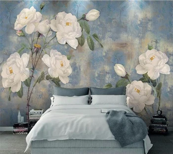wellyu Обои на заказ скандинавские винтажные акварельные цветочные стены, расписанные масляной живописью Декоративные обои с белой розой обои