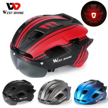 WEST BIKING с защитными очками заднего фонаря, велосипедный шлем, шлем для шоссейного велосипеда Scooter MTB, мужские и женские солнцезащитные очки, защитная кепка, велосипедное снаряжение