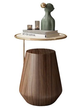 YY Минималистичный круглый передвижной угловой столик прикроватный Design Sense Маленький журнальный столик из орехового дерева