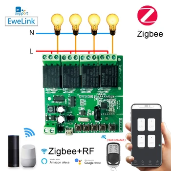 Zigbee + RF 4-Позиционный Переключатель Для Yandex Alice Alexa Google Assistant MQTT MICRO USB DC 4 Gang Smart Switch Модуль Работы С Ewelink