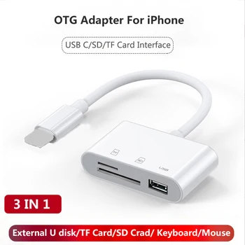 Адаптер для Чтения карт памяти USB C TF SD 3 В 1 Для iPhone 13 12 11 Pro 3.0 OTG Card Reader Передача фотографий С Камеры На Телефон Splitter