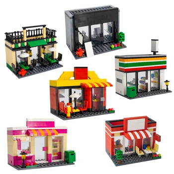 Архитектура Строительные блоки Вид на улицу Мини-ресторан для гамбургеров, розничный магазин, модель дома, блоки, мини-уличная детская игрушка
