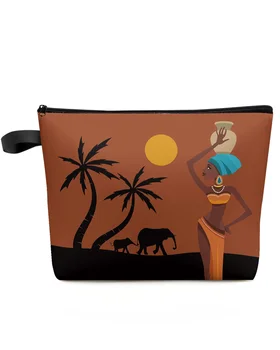 Африканская женская косметичка с пейзажем на закате и слоном, изготовленная на заказ, Портативная сумка для хранения макияжа, женский водонепроницаемый пенал