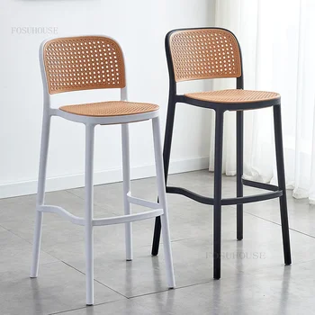 Барные стулья из пластикового ротанга в скандинавском стиле, плетеные из ротанга, Высокая мебель для ванной комнаты, Кухонная мебель для дома, барный стул со спинкой, Креативный стол на стойке регистрации, деревянный