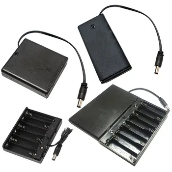 батарейный блок 1pcs AA 3/4.5/6/9/12V AA с крышкой и переключателем бок о бок, черный провод с разъемом DC5.5X2.1 мм, держатель батареи
