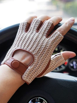 БЕЗ ЗАСТЕЖЕК Мужские Винтажные Перчатки Для вождения Без пальцев Из Козьей Кожи, Связанные Крючком Сзади