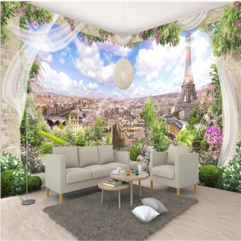 бейбехан Изготовленная на заказ большая фреска 3D европейское окно парижский пейзаж ТВ фон декоративная живопись фото наклейки на стены обои