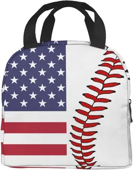 Бейсбольные сумки для ланча с флагом США для женщин, детей, изолированный ланч-бокс, многоразовая маленькая сумка-холодильник для школьных пикников