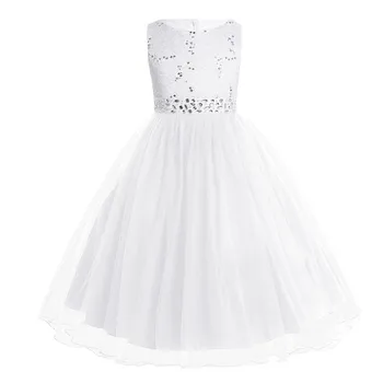 Белые кружевные платья с поясом чайной длины для девочек в цветочек, модные нарядные платья, платья для причастия для девочек