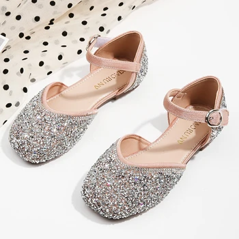 Блестящие туфли принцессы для девочек 2023, Весенние новые детские туфли со стразами на плоской подошве для девочек, обувь для выступлений