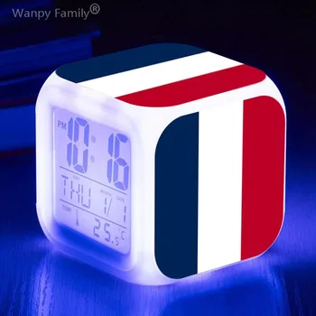 Будильник Национальной сборной Франции, меняющий цвет на 7, Многофункциональные Светящиеся электронные часы, подарок для футбольных фанатов