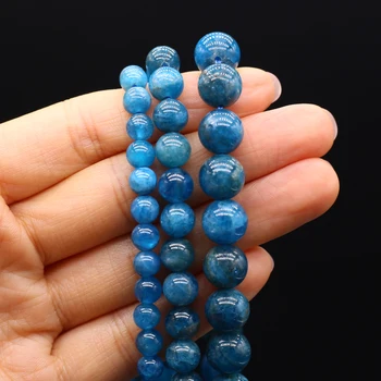 Бусины из натурального камня апатит, Синие Маленькие Круглые свободные бусины 6-8-10 мм для изготовления ювелирных изделий, аксессуары для браслетов и ожерелий своими руками