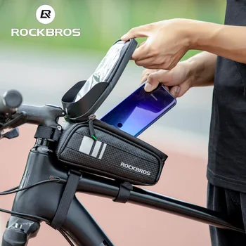 Велосипедные сумки ROCKBROS, водонепроницаемые Велосипедные сумки с сенсорным экраном, MTB Рама, передняя трубка, сумка для хранения горного велосипеда для мобильного телефона