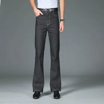 Весенне-осенние мужские расклешенные джинсы свободного кроя, повседневные расклешенные брюки, мужские дизайнерские Классические свободные джинсовые брюки, размер талии 38 40
