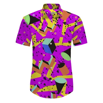 винтажная Рубашка С коротким рукавом и принтом 80-х 90-х Годов Для Мужчин, Модные Топы С 3D Принтом, Свободный V-образный вырез, Негабаритная Мужская Одежда Shir Man
