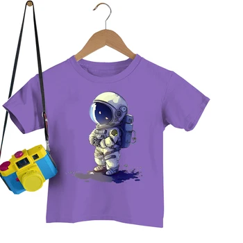 Винтажные Забавные футболки с Астронавтом, Детские футболки Harajuku Y2K с героями Мультфильмов Для мальчиков и девочек, Уличная футболка, Летняя Детская одежда
