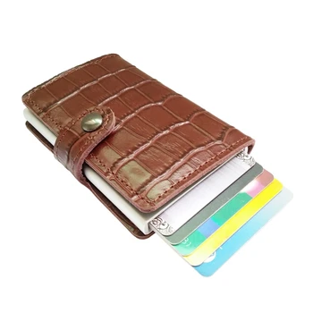 Винтажные мини RFID кошельки из натуральной кожи с крокодиловым узором для мужчин и женщин, алюминиевые одноразовые держатели банковских кредитных карт ID
