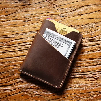 Винтажный держатель для карт ручной работы из натуральной кожи, повседневная мини-сумка с зажимом для кошелька, деловые держатели кредитных ID-карт, сумка для хранения, чехол