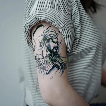 Водонепроницаемая временная татуировка Гуань Юй Герой истории Китая Татуировка на ноге, руке, флэш-тату, поддельные татуировки для мужчин, женщин, мальчиков