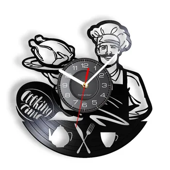 Время приготовления Виниловая пластинка Настенные часы Кухонные Принадлежности Ресторан в столовой Художественный декор Старинные часы шеф-повара Настенные часы