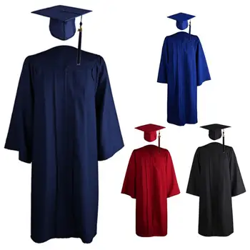 Выпускное платье для взрослых, однотонное, с застежкой-молнией, унисекс, большие размеры, V-образный вырез, плиссированный халат, комплект шляп, Университетское академическое платье,