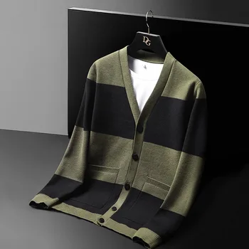 Высококачественный полосатый кардиган-свитер Весной и осенью 2022, новый тренд, повседневное европейское и американское роскошное вязаное пальто