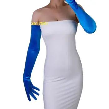 Высокоэластичные ретро-бархатные перчатки, длинные озерно-голубые женские костюмы для косплея длиной до локтя, перчатки для выступлений на сцене ночного клуба 60 см