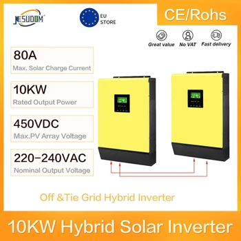 Гибридный Солнечный Инвертор мощностью 10 кВт 48 В 230 В с Высоким Фотоэлектрическим Входом 450 В Постоянного тока, Встроенный Контроллер Заряда 80A MPPT, Может Работать без батареи