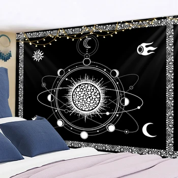 Гобелен Tarot Datura, гобелен с белым черным Солнцем и Луной, декоративный гобелен для спальни в стиле хиппи для регби