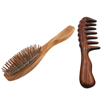 Горячая распродажа 2023 года-2 шт. Деревянная расческа для массажа волос ручной работы, A & B