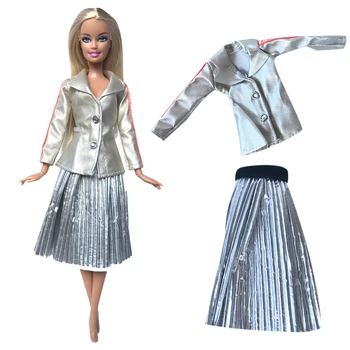 Горячая распродажа, Кукольное платье, 1 комплект, Серебряное кожаное пальто, модная юбка, одежда в современном стиле, подарочные игрушки для девочек-кукол Барби