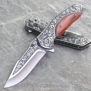 Дамасские ножи нож со складным лезвием из стали 440C с деревянной ручкой карманный походный нож для кемпинга охотничий нож для выживания EDC инструмент