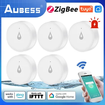 Датчик погружения в воду AUBESS TUYA Детектор утечки воды Zigbee Охранная сигнализация Датчик замачивания Водонепроницаемая автоматизация Smart