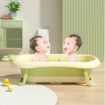 Детская мультяшная переносная ванна, в которой можно лежать, можно сидеть, складной тазик теплого цвета, безопасный материал для ванной, бочонок для ванной