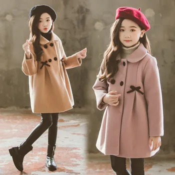 Детская Одежда для малышей и подростков Двубортное шерстяное пальто для девочек, детские пальто, куртки, осенне-зимнее пальто, детская верхняя одежда
