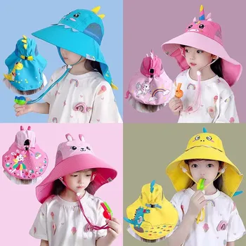 Детская солнцезащитная шляпа для рыбалки с широкими полями, солнцезащитная шляпа-ведро для мальчиков и девочек, для активного отдыха с мультяшными животными, крышка с защитой от ультрафиолета