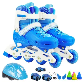 Детские роликовые коньки, Регулируемые по размеру роликовые коньки, кроссовки для катания на роликовых коньках для мальчиков и девочек, полиуретановые мигающие 4 колеса для тренировок на открытом воздухе
