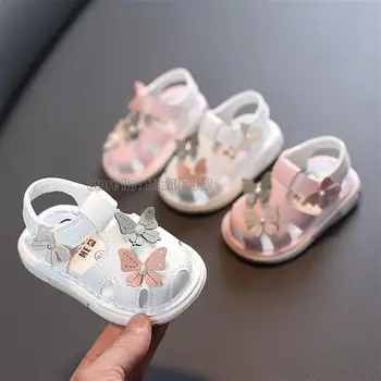 Детские сандалии Princess Butterfly из искусственной кожи, удобная летняя обувь для маленьких девочек с мягкой подошвой, противоскользящая Детская обувь для младенцев